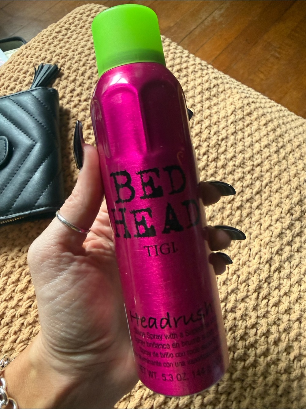 BedHead Headrush Shine Spray - Hot Pink with Lime Green Cap